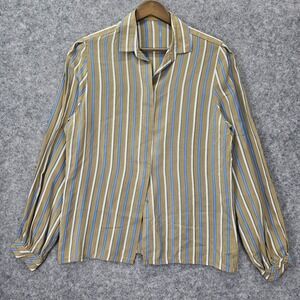 80s Vintage LADY VAN LAACK Blouse Womens 40 M L Silk Green Striped Secretary